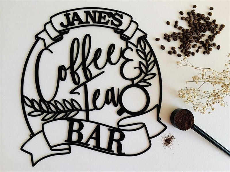 Personalized Coffee and Tea Bar Name Holder Metal Wall Decor-0