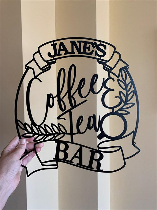 Personalized Coffee and Tea Bar Name Holder Metal Wall Decor-4