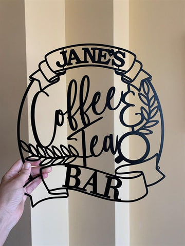 Personalized Coffee and Tea Bar Name Holder Metal Wall Decor-4