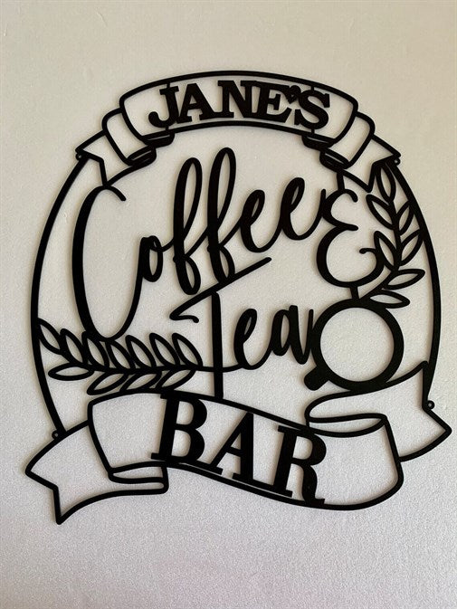Personalized Coffee and Tea Bar Name Holder Metal Wall Decor-1