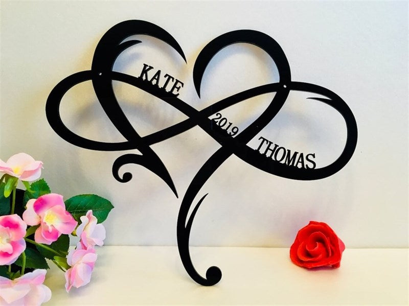 Personalized Heart Nameplate with Infinity Sign Metal Wall Decor-0