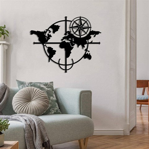 Compass Metal World Map wall sculpture