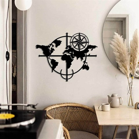 Compass Metal World Map wall decor